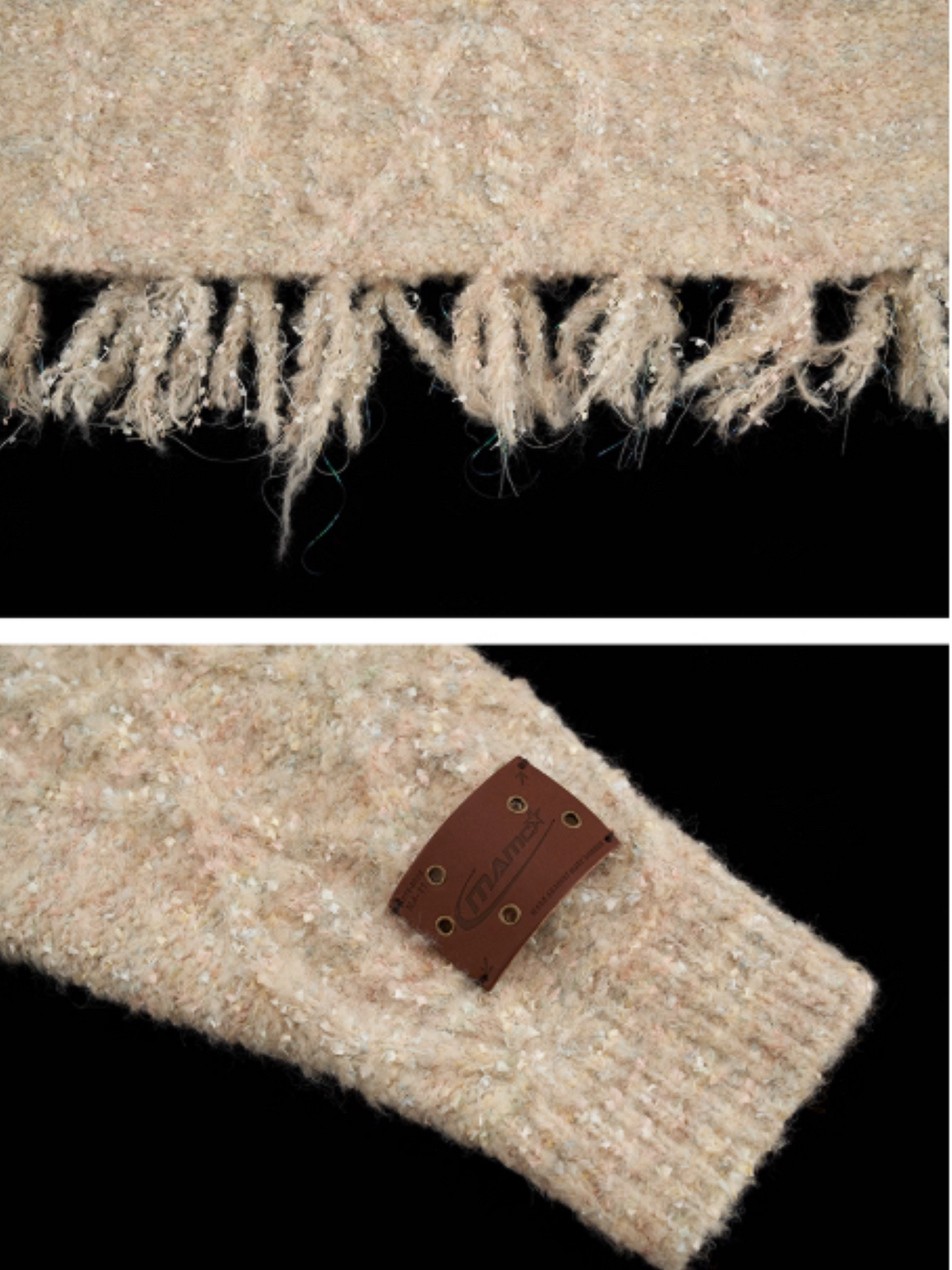 MAMC - Apricot Belted Off-Shoulder Fringe Knit Cardigan WE430