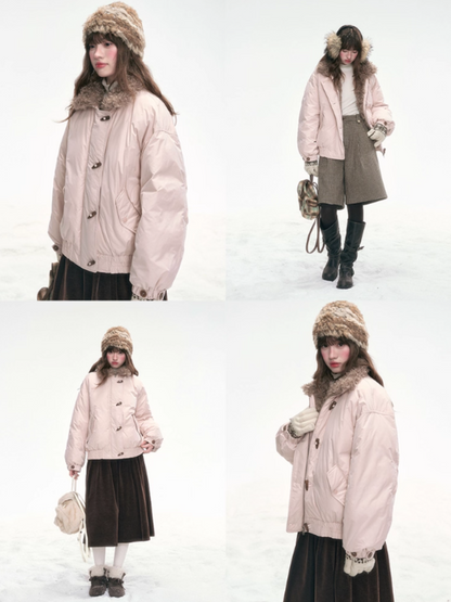 "Cotton Candy Curl" Champagne Pink Short Down Jacket LL2025316