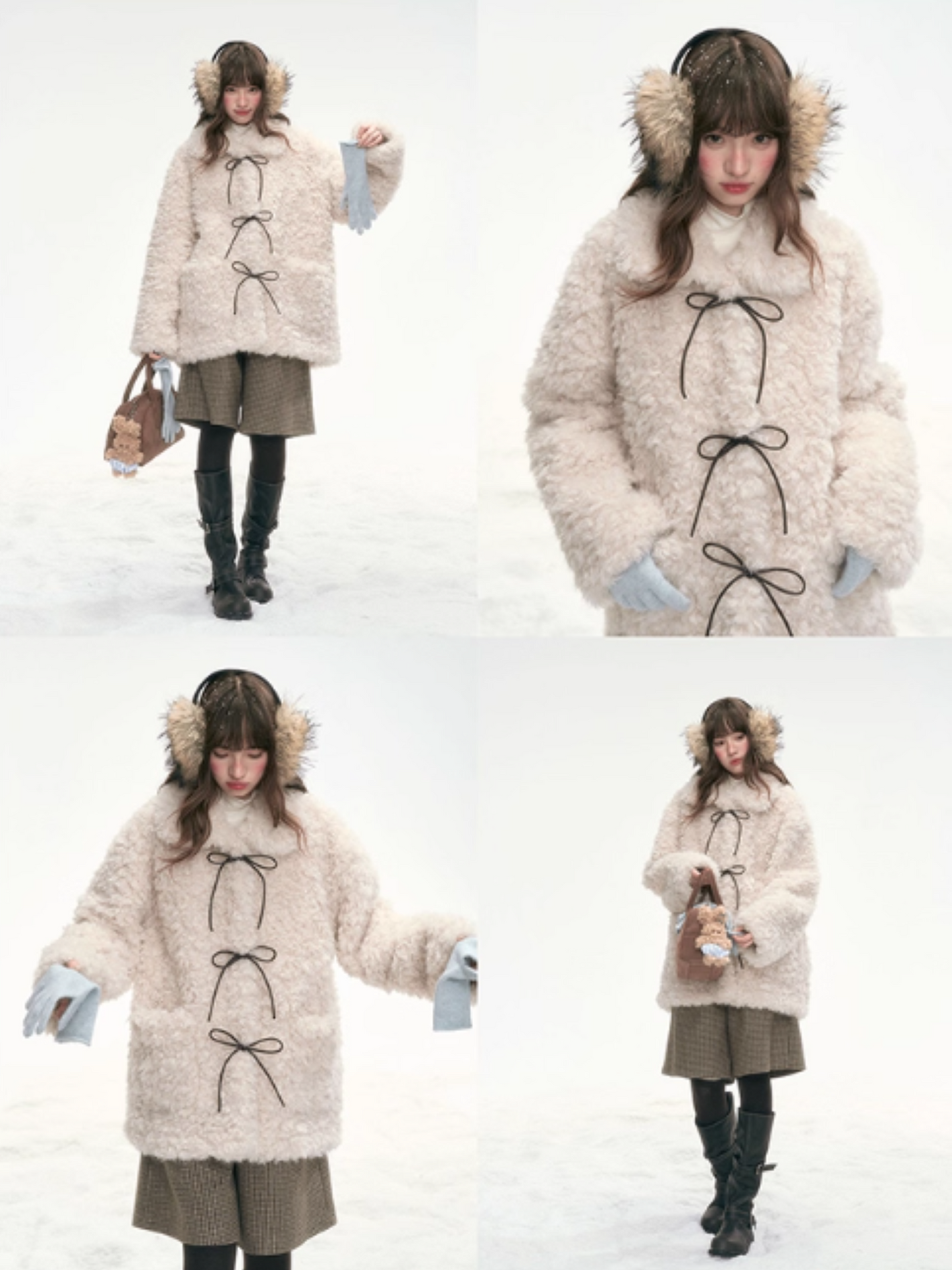 "Cocoa Pudding" Oatmeal Plush Bow Coat LL2025307