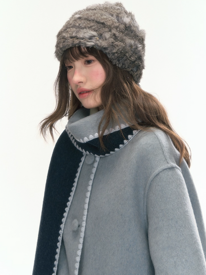 "Morning Verse & Night Poem" Reversible Wool Two-Tone Overcoat - Deep Blue × Light Blue LL2025455