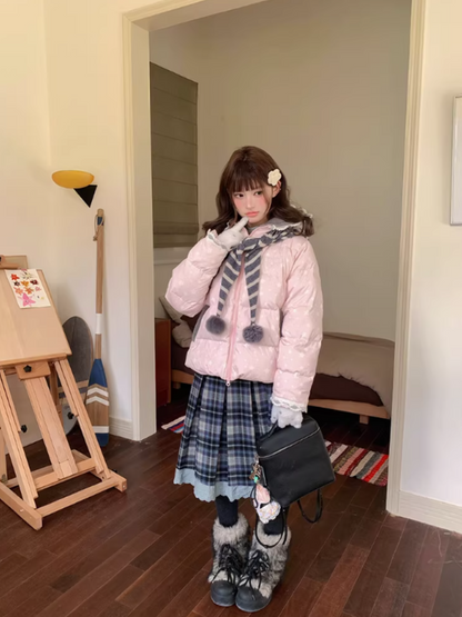 阮阮自制 - "Cherry Amber Star" Star Hooded White Duck Down Jacket
