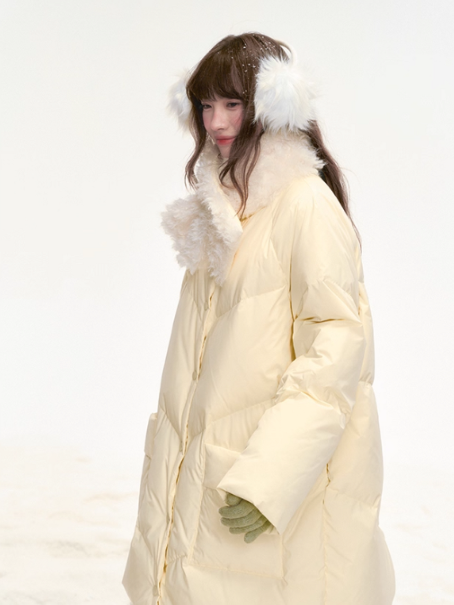 "Honey Glow" Soft Cream Mid-Length Down Jacket SJ2025331