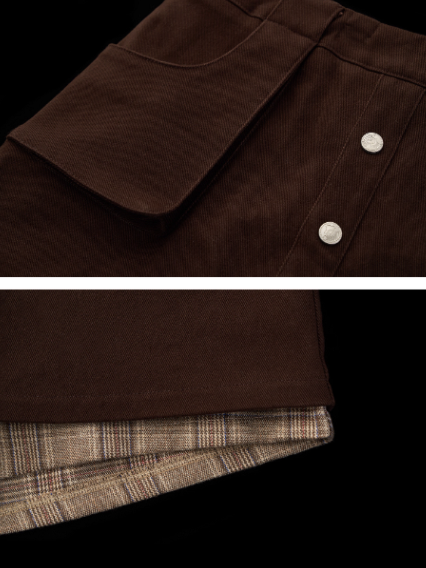 MAMC - Coffee Brown Plaid Patchwork Cropped Jacket & Skirt Set