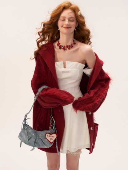 MAMC - Lazy Knit Cardigan with Contrast Stitching (Cabernet Red)