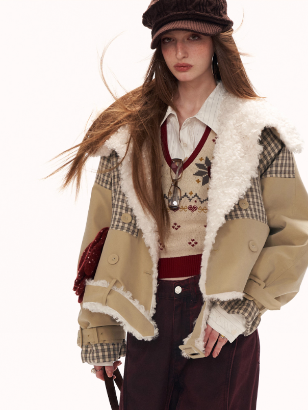 MAMC - Cozy Khaki Plaid-Patch Collar Jacket WE860