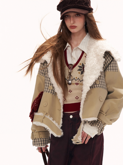 MAMC - Cozy Khaki Plaid-Patch Collar Jacket WE860