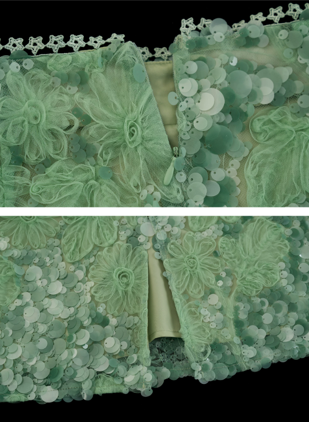 Mint Sequin Embroidered Midi Skirt