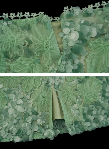 Mint Sequin Embroidered Midi Skirt