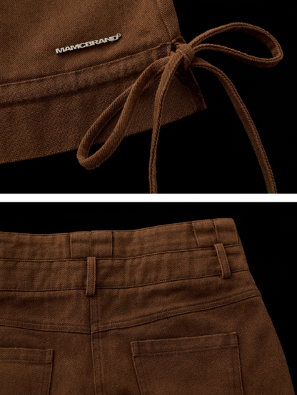 MAMC - Dual-Waist Drawstring Mini Skirt (Cocoa Brown)