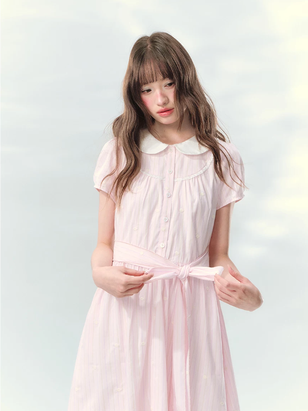 “Pink Mist Soufflé” Blush Pink Embroidered Doll Collar Dress