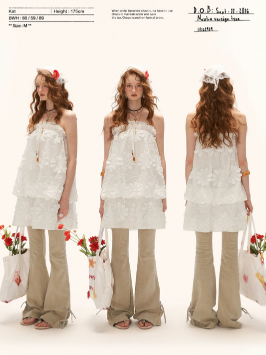 "Pure Bloom Mood" 3D Floral Strapless Mini Dress WE944