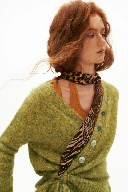 MAMC - Green Textured Wrap Cardigan with Shell Buttons