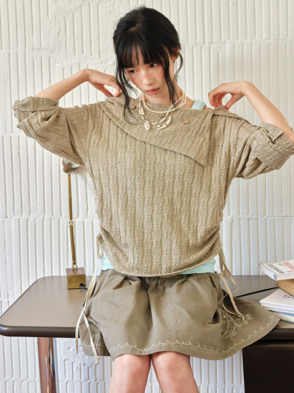 DAILY ARTIST - Brown Cable-Knit Sweater & Mint Green Tank Set