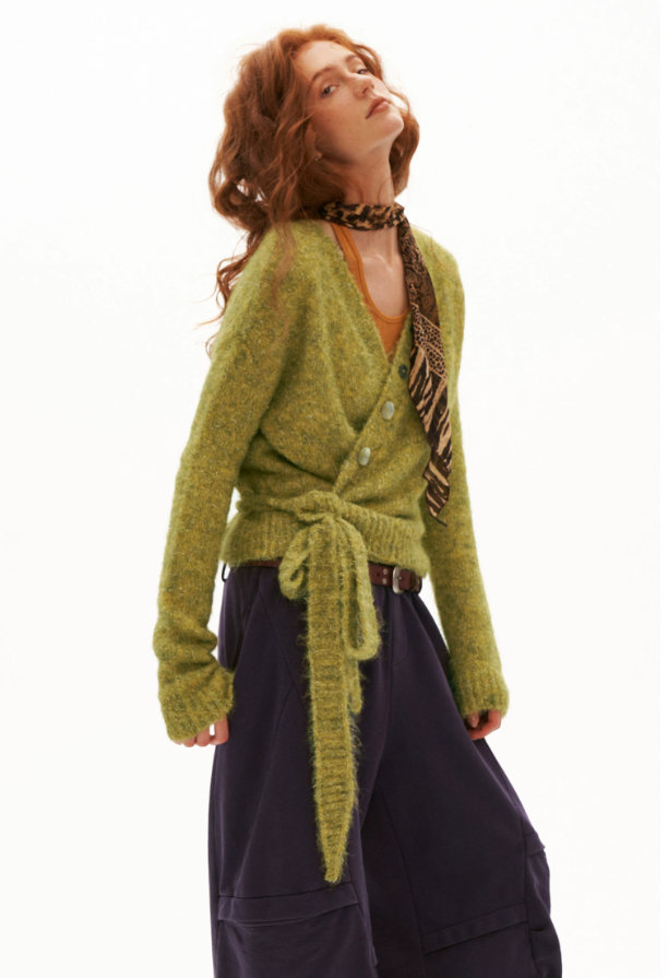 MAMC - Green Textured Wrap Cardigan with Shell Buttons