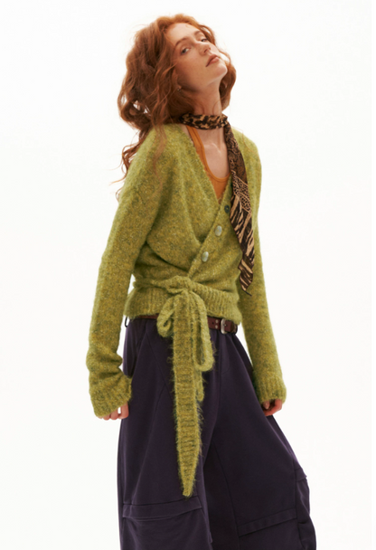 MAMC - Green Textured Wrap Cardigan with Shell Buttons