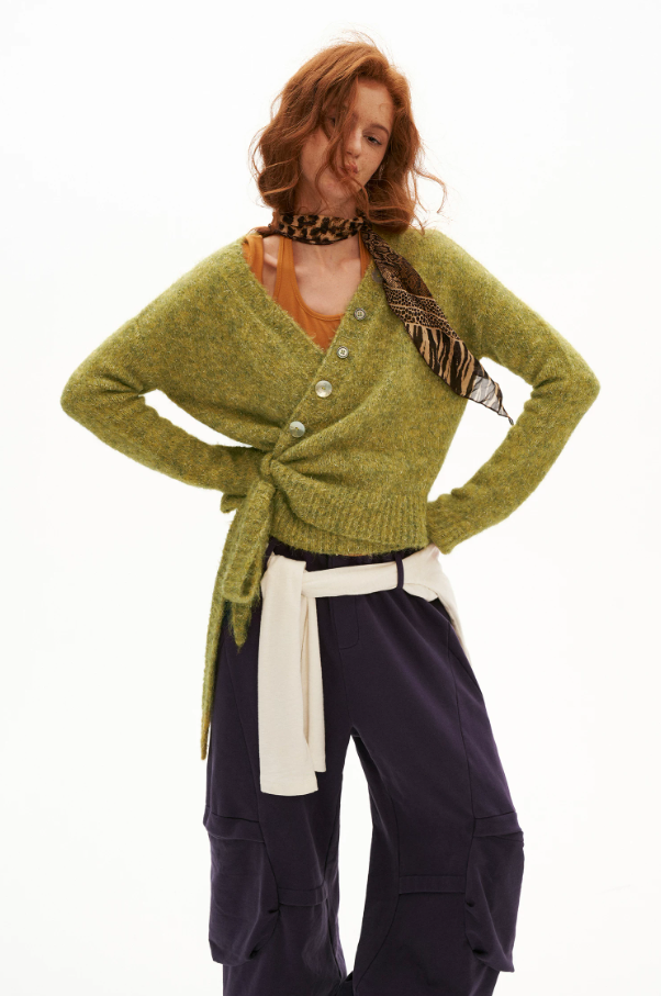 MAMC - Green Textured Wrap Cardigan with Shell Buttons