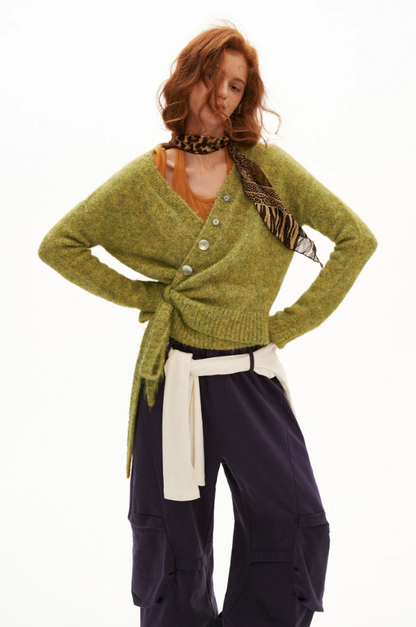MAMC - Green Textured Wrap Cardigan with Shell Buttons