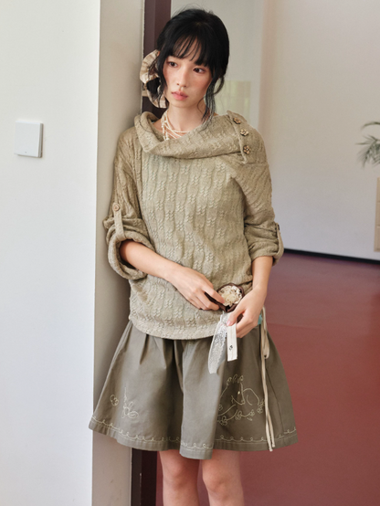 DAILY ARTIST - Brown Cable-Knit Sweater & Mint Green Tank Set