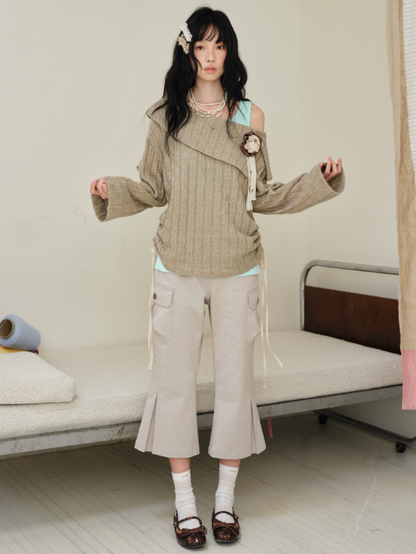 DAILY ARTIST - Brown Cable-Knit Sweater & Mint Green Tank Set