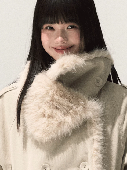 OAKMOO/ Silver Snowgrass White Faux Fur Collar Cropped Parka Jacket
