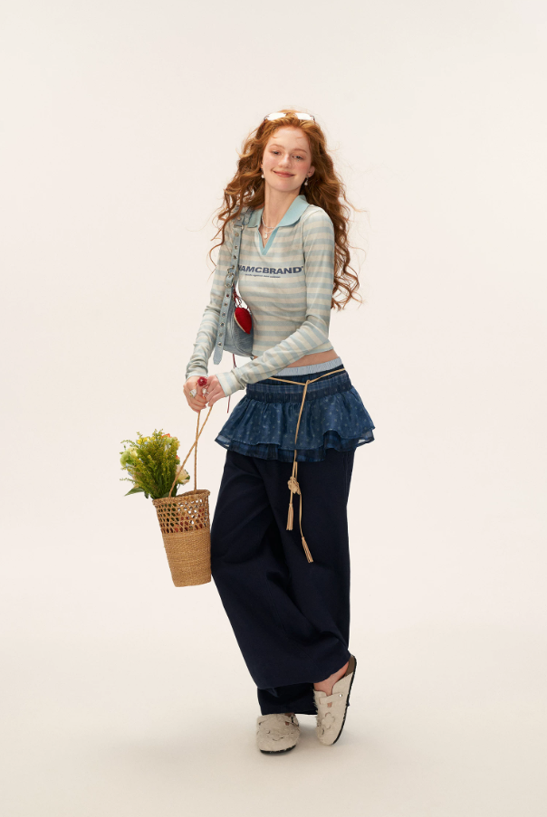 MAMC - Vintage Striped Long Sleeve Polo T-Shirt (Blue Stripes)