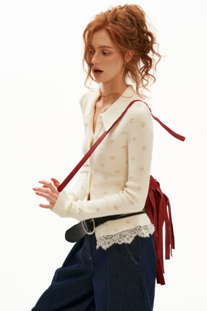 MAMC - Lace Muse Fitted Knit Cardigan (Gray / Ivory)