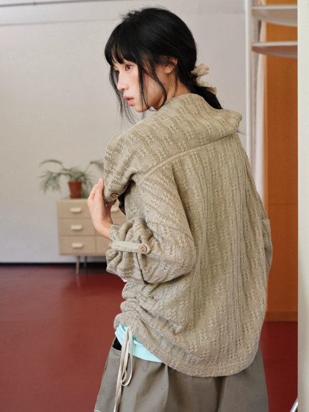 DAILY ARTIST - Brown Cable-Knit Sweater & Mint Green Tank Set