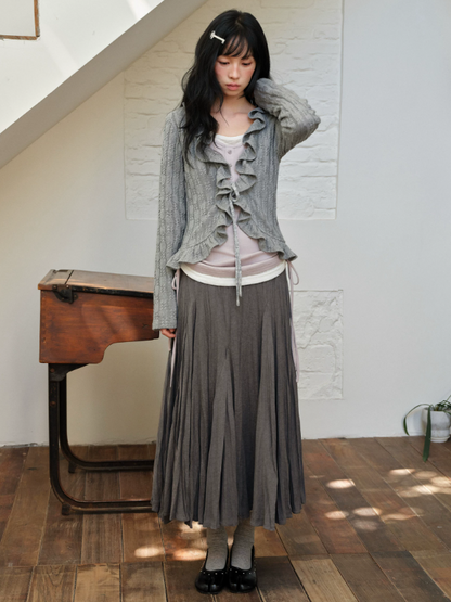 DAILY ARTIST - Gray Ruffle-Trim Cardigan & Purple Layered Top Set