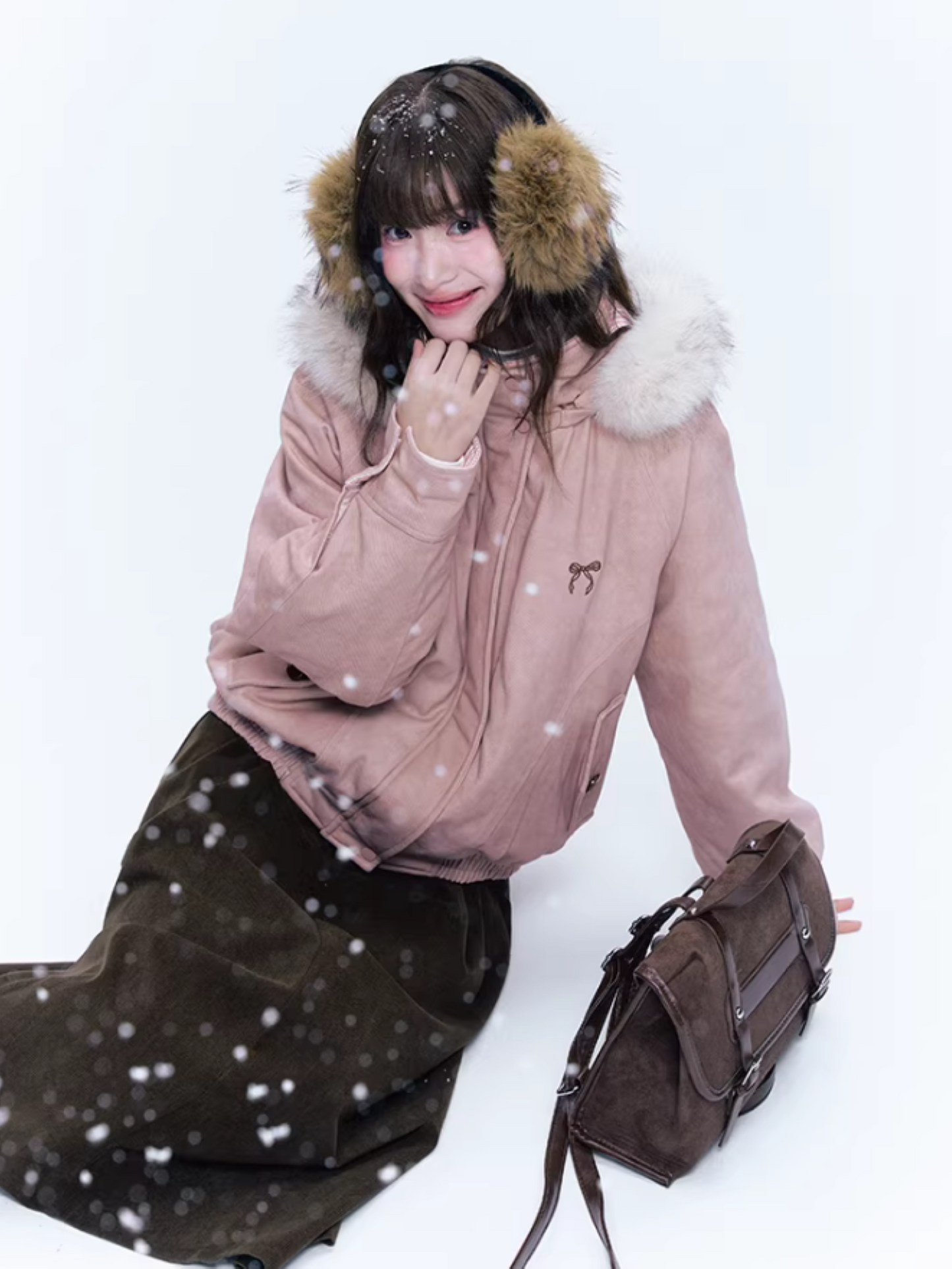 CREAMO2奶油氧气 - Misty Pink Sweet-Cool Detachable Fur-Trim Hooded Puffer Jacket