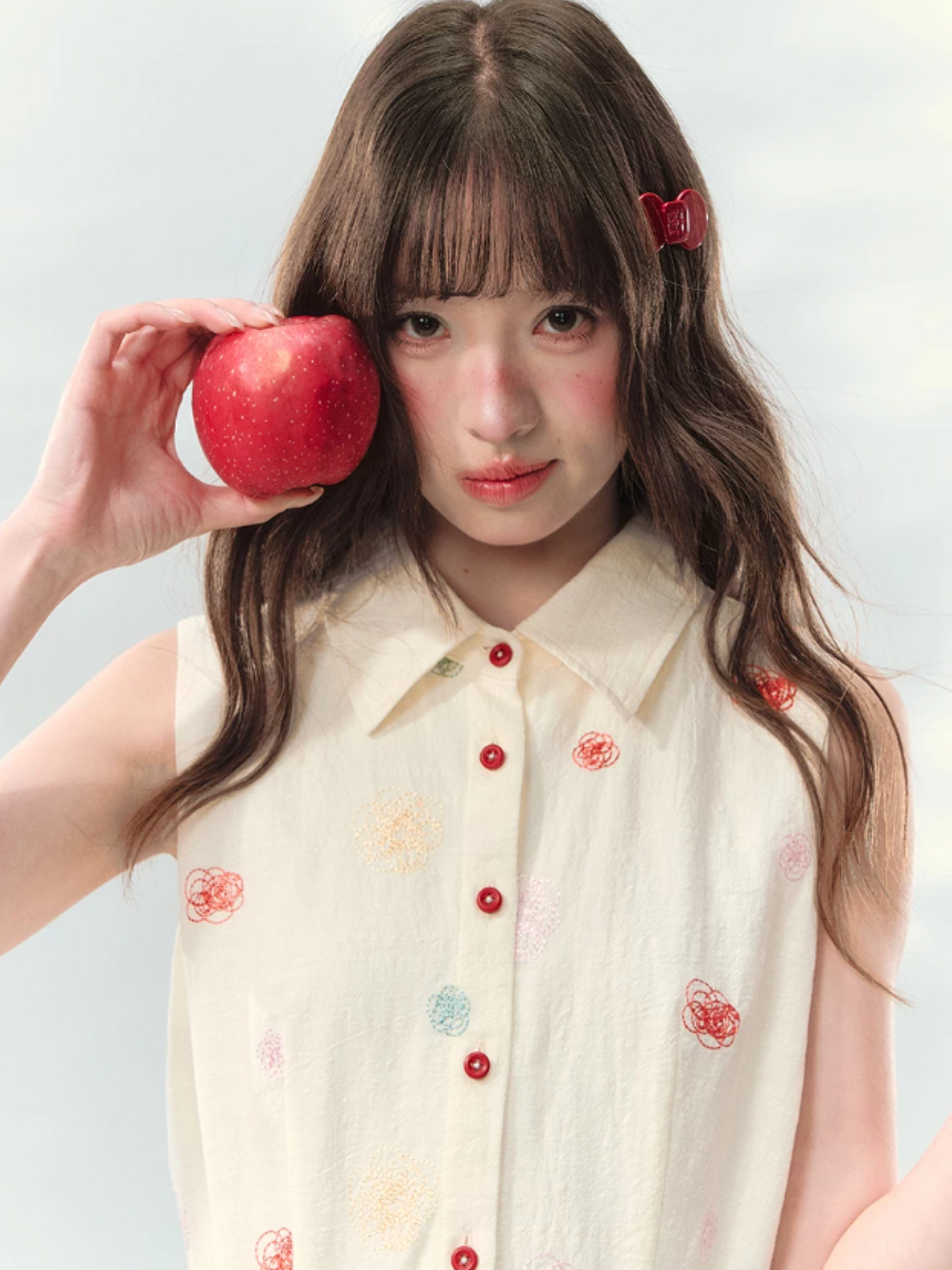 “Twin Bloom Letters” Cream Rose Embroidered Shirt Dress LL2026139