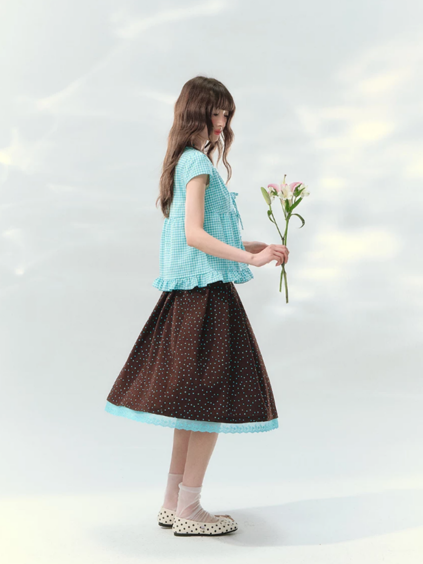 “Sea Salt Letters” Plaid Lace Layered Skirt Set  LL2026168