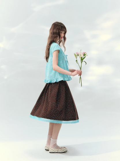 “Sea Salt Letters” Plaid Lace Layered Skirt Set  LL2026168