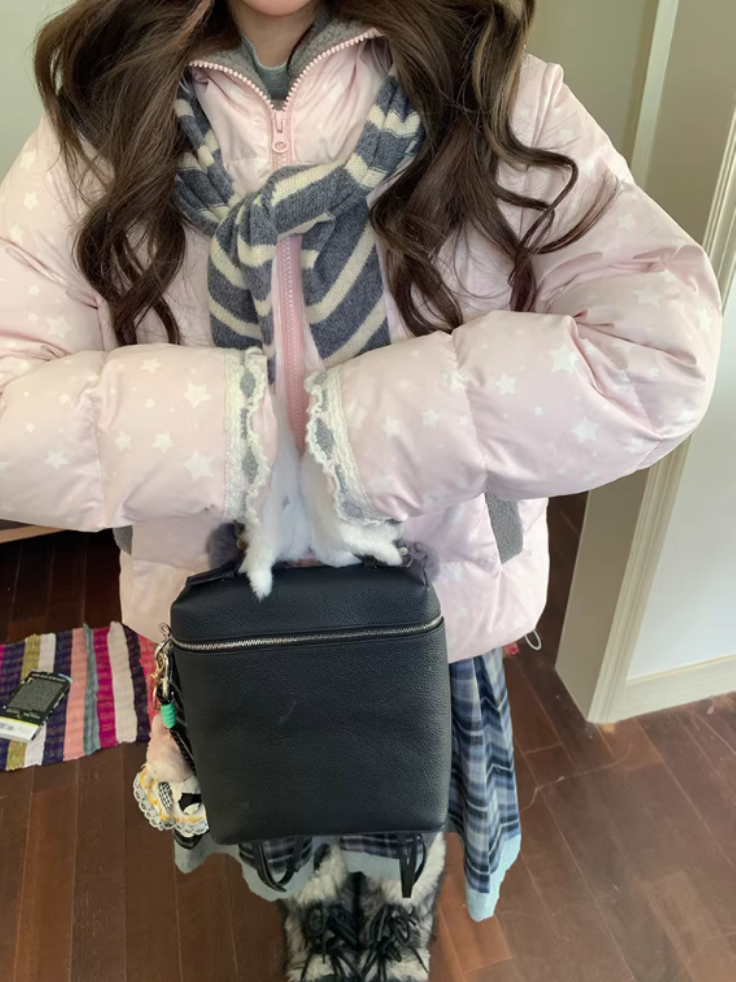 阮阮自制 - "Cherry Amber Star" Star Hooded White Duck Down Jacket