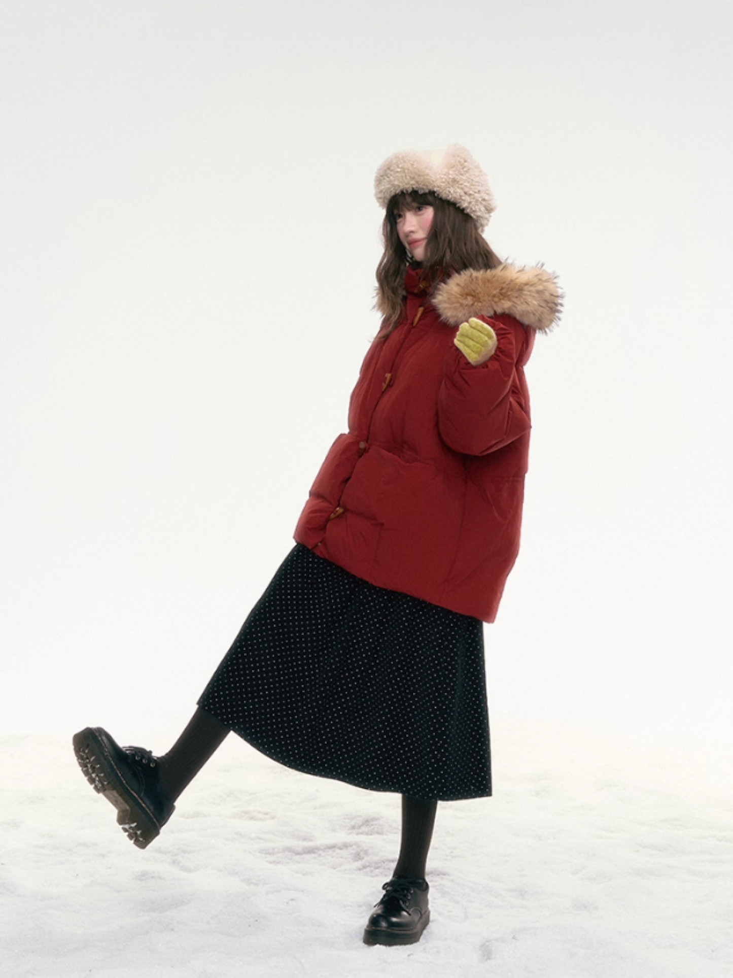 “Redwood Reverie” Festive Red Duffle-Hood Down Jacket LL2025317