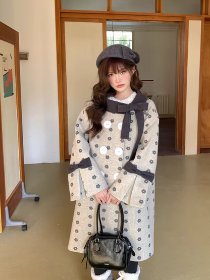 阮阮自制 - "Mild Butterfly" Bow-Embroidered Padded Wool-Blend Winter Coat