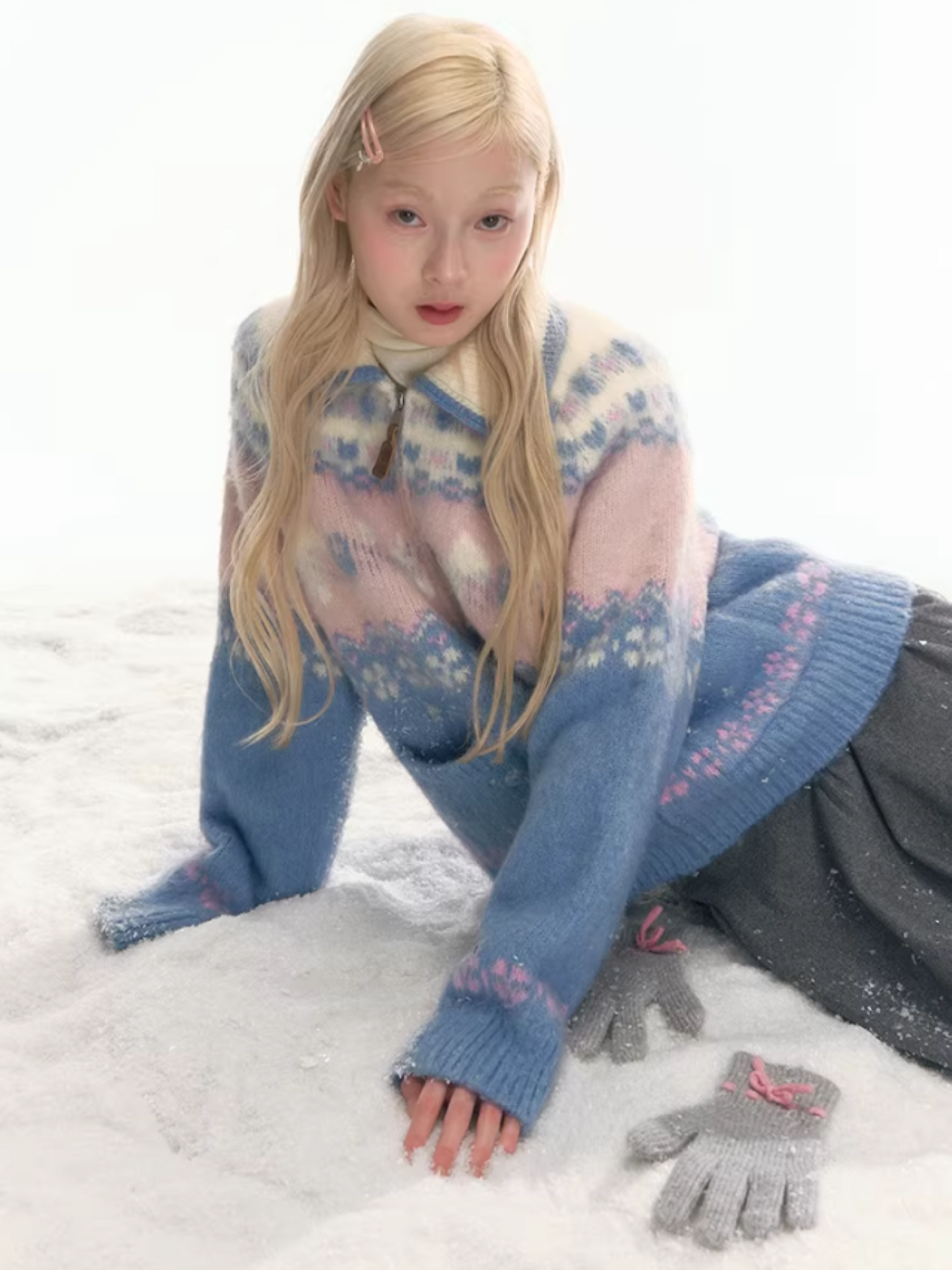 "Winter Pasture" Blue Puppy Fair Isle Knit Sweater LL2025222