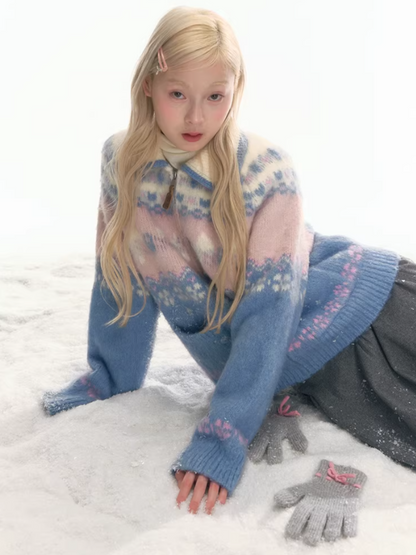 "Winter Pasture" Blue Puppy Fair Isle Knit Sweater LL2025222