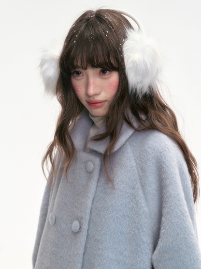 "Winter Ritual" Blue Wool Blend Double-Breasted Coat LL2025300