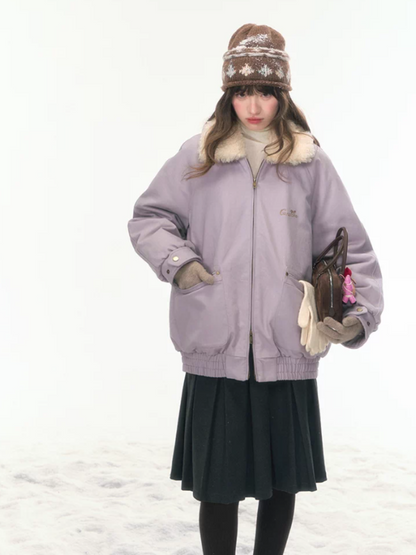 "Misty Lilac" Contrast Fur Collar Utility Down Jacket LL2025457