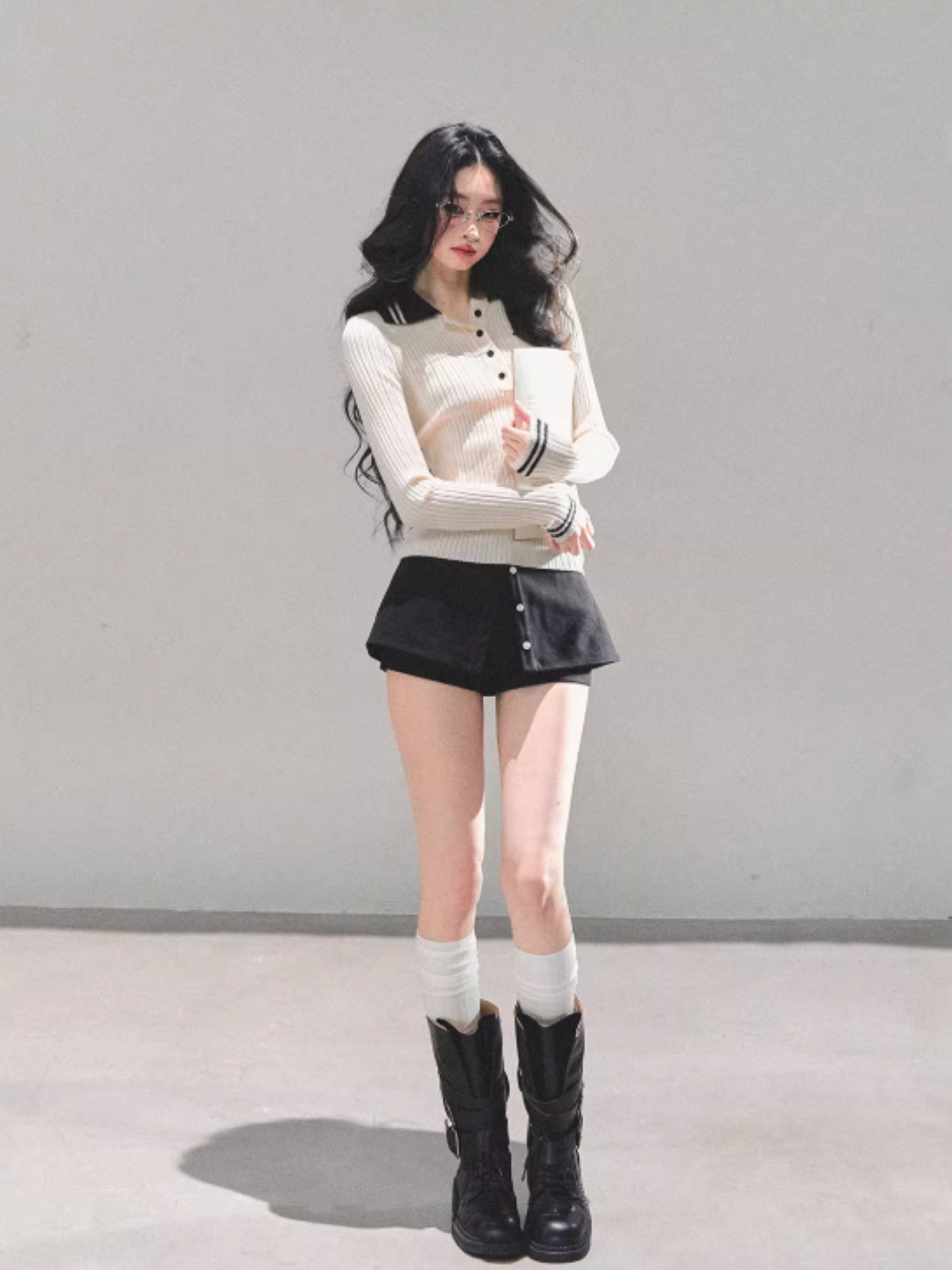"温蒂的信" Classic Polo Collar Knit Top - White