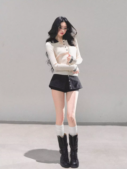"温蒂的信" Classic Polo Collar Knit Top - White