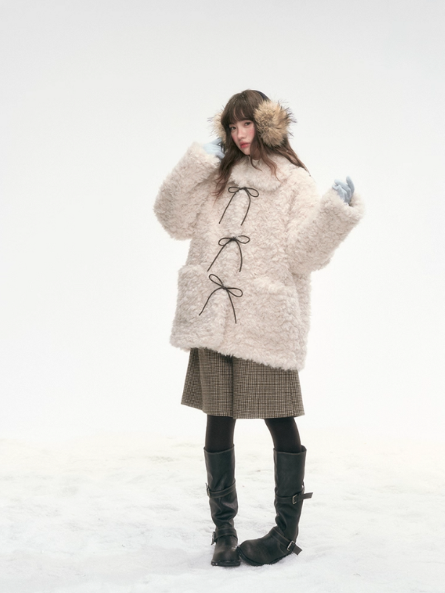 "Cocoa Pudding" Oatmeal Plush Bow Coat LL2025307
