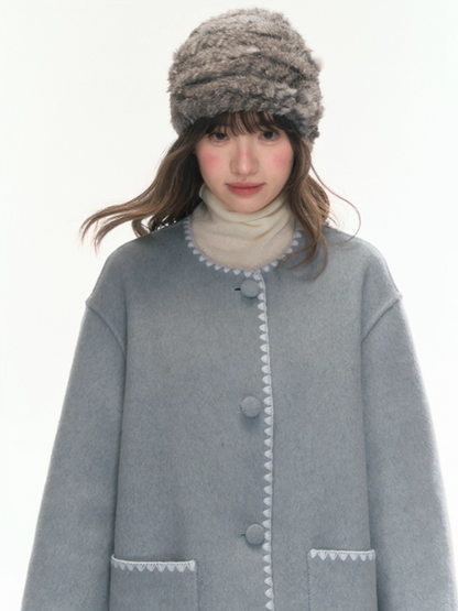 "Morning Verse & Night Poem" Reversible Wool Two-Tone Overcoat - Deep Blue × Light Blue LL2025455