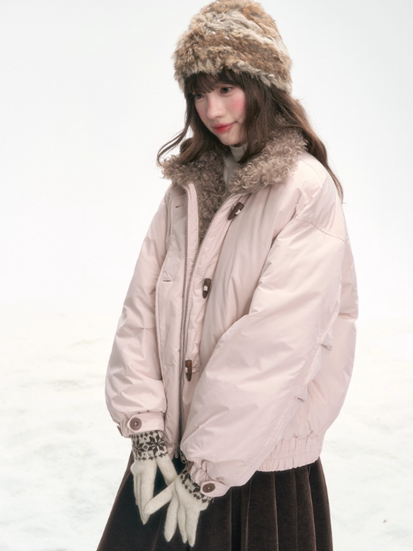 "Cotton Candy Curl" Champagne Pink Short Down Jacket LL2025316