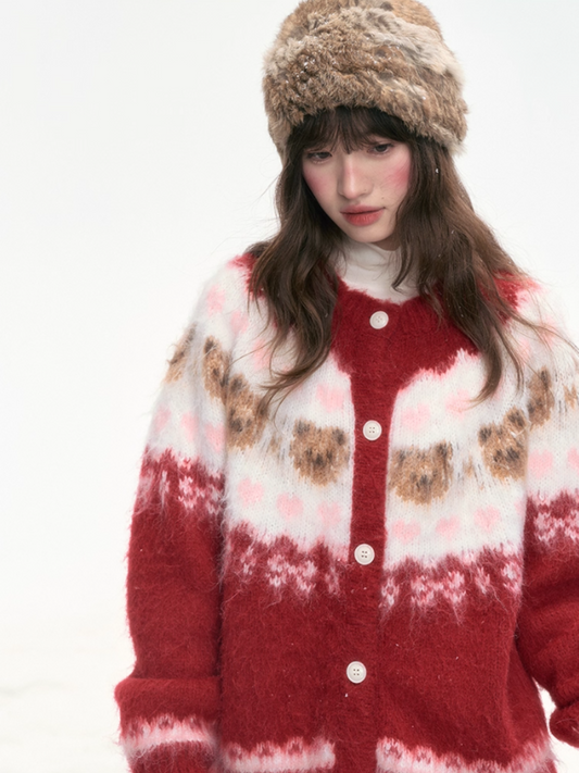 “Christmas Dawn” Retro Heart Bear Knit Sweater PP2025219