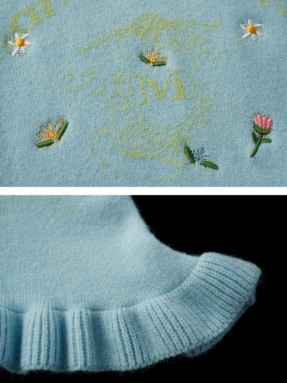 MAMC - Floral Embroidered Knit Sweater (Sky Blue)