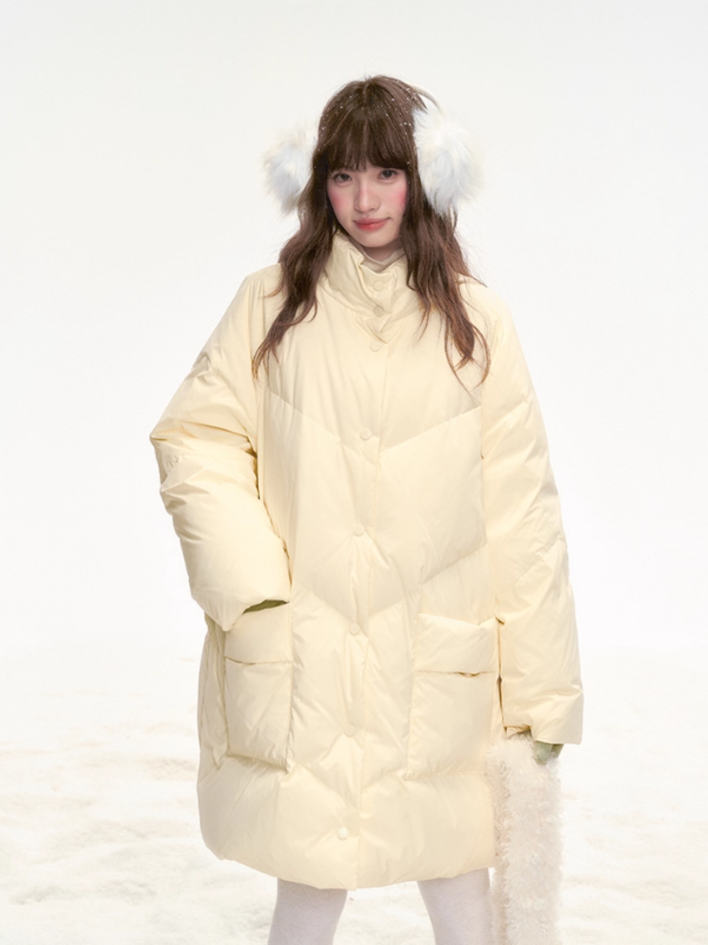 "Honey Glow" Soft Cream Mid-Length Down Jacket SJ2025331