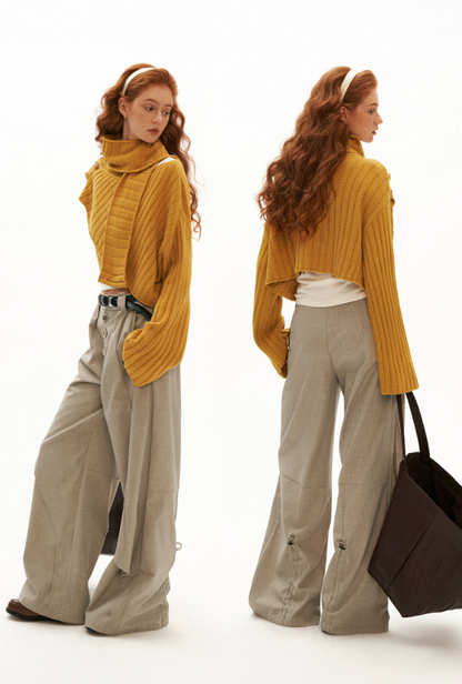 MAMC - Soft Recycled Airy Knit Cross-Neck Sweater (Red / Yellow / Ivory)