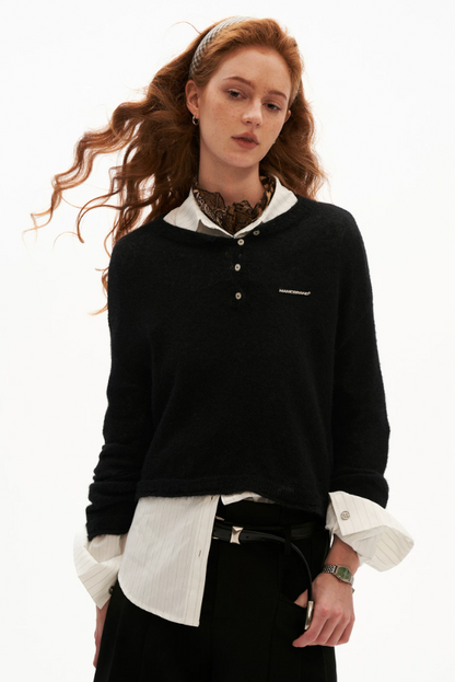 MAMC - Open-Back Mohair Blend Cropped Sweater (Red/ Black/ Blue)