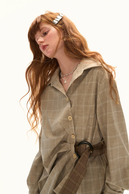 MAMC - Taupe Houndstooth Ring-Belt Shirt